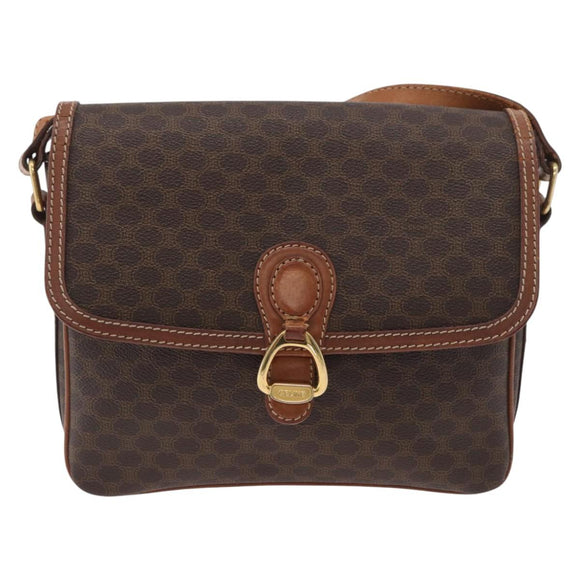CELINE Macadam Canvas Shoulder Bag PVC Leather Brown Gold Auth ka3754