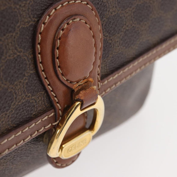 CELINE Macadam Canvas Shoulder Bag PVC Leather Brown Gold Auth ka3754