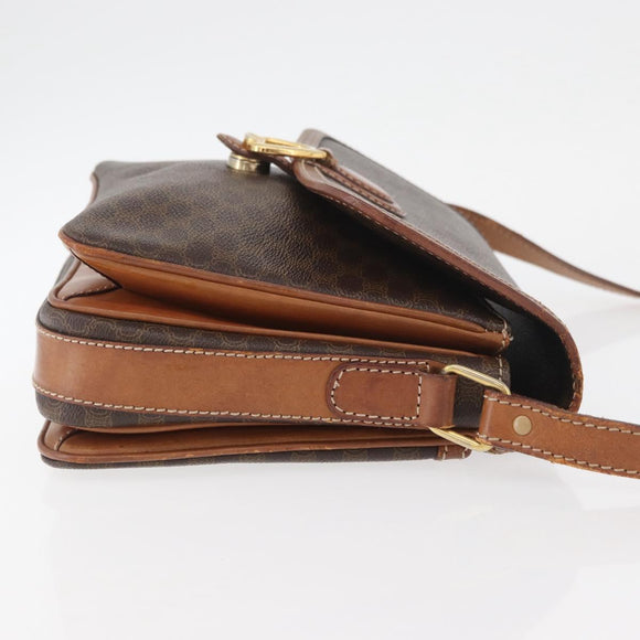 CELINE Macadam Canvas Shoulder Bag PVC Leather Brown Gold Auth ka3754