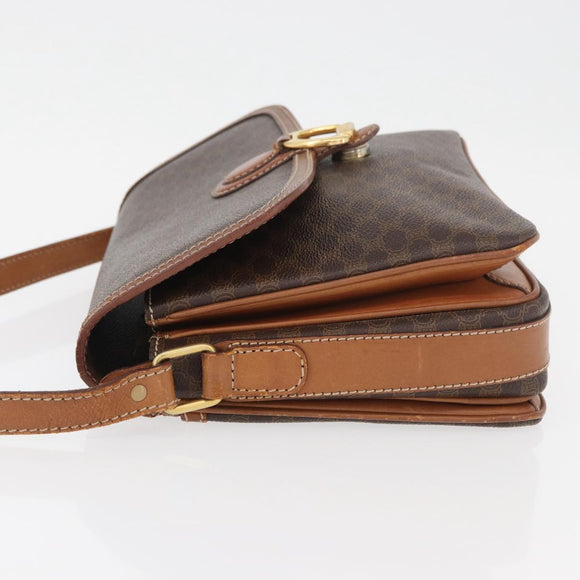 CELINE Macadam Canvas Shoulder Bag PVC Leather Brown Gold Auth ka3754