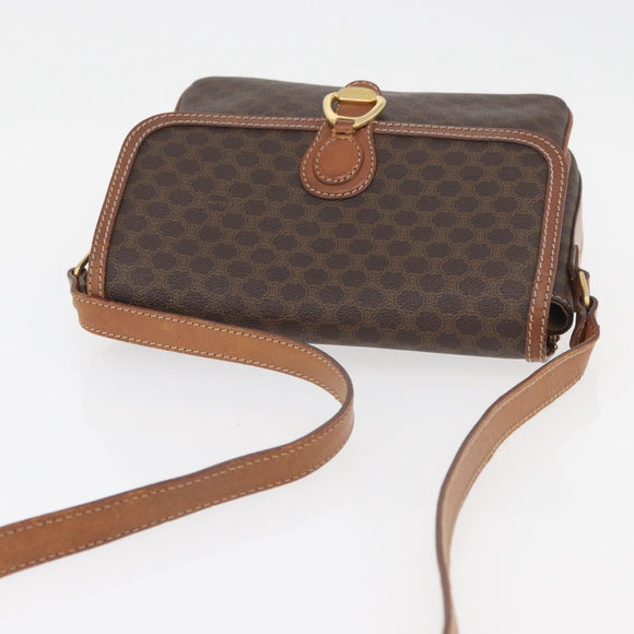 CELINE Macadam Canvas Shoulder Bag PVC Leather Brown Gold Auth ka3754