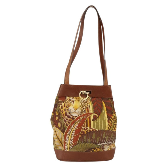 Salvatore Ferragamo Tote Bag Nylon Brown Gold Auth ka3760A