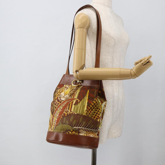 Salvatore Ferragamo Tote Bag Nylon Brown Gold Auth ka3760A