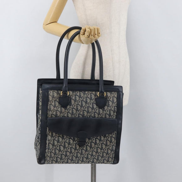 Christian Dior Trotter Canvas Tote Bag Navy Gold Auth ka3763