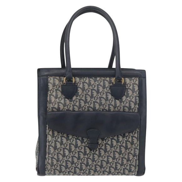 Christian Dior Trotter Canvas Tote Bag Navy Gold Auth ka3763