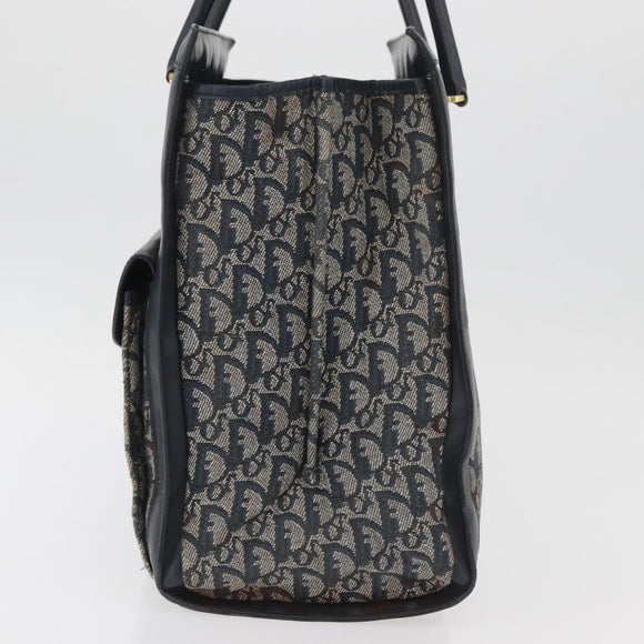 Christian Dior Trotter Canvas Tote Bag Navy Gold Auth ka3763