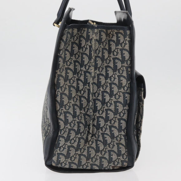 Christian Dior Trotter Canvas Tote Bag Navy Gold Auth ka3763