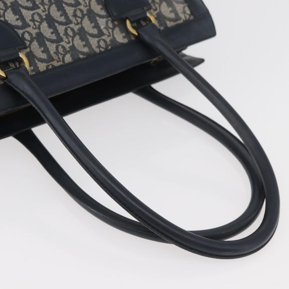 Christian Dior Trotter Canvas Tote Bag Navy Gold Auth ka3763