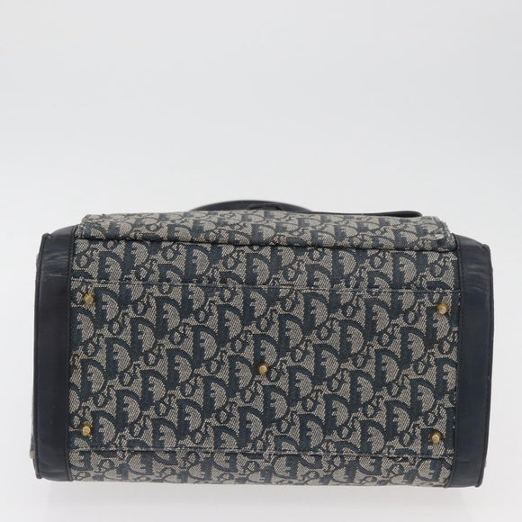Christian Dior Trotter Canvas Tote Bag Navy Gold Auth ka3763