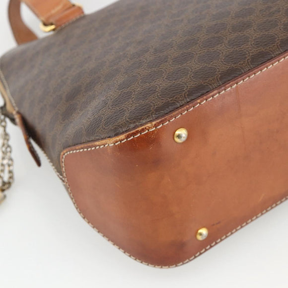 CELINE Macadam Canvas Hand Bag PVC Leather Brown Gold Auth ka3766