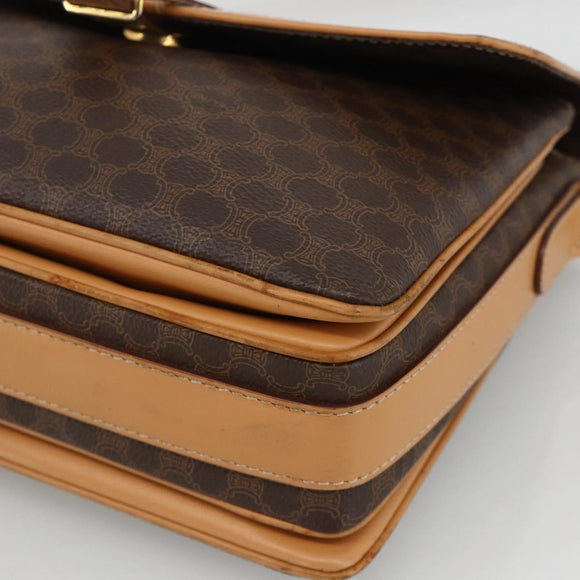 CELINE Macadam Canvas Shoulder Bag PVC Leather Brown Gold Auth ka3768