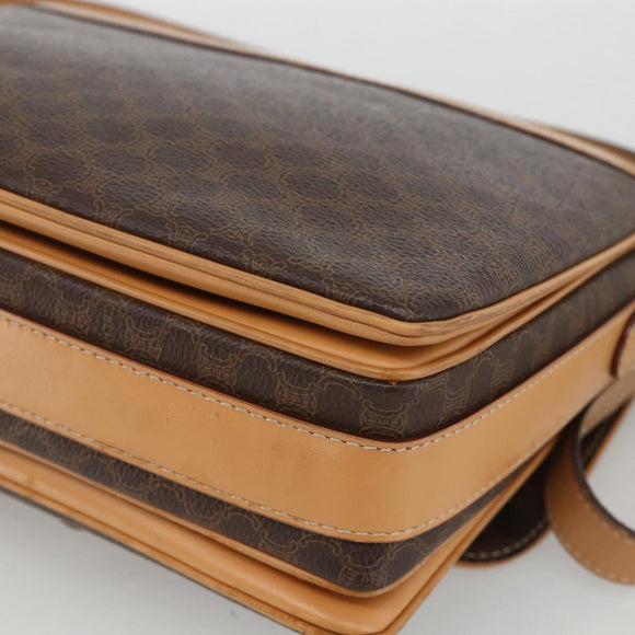 CELINE Macadam Canvas Shoulder Bag PVC Leather Brown Gold Auth ka3768