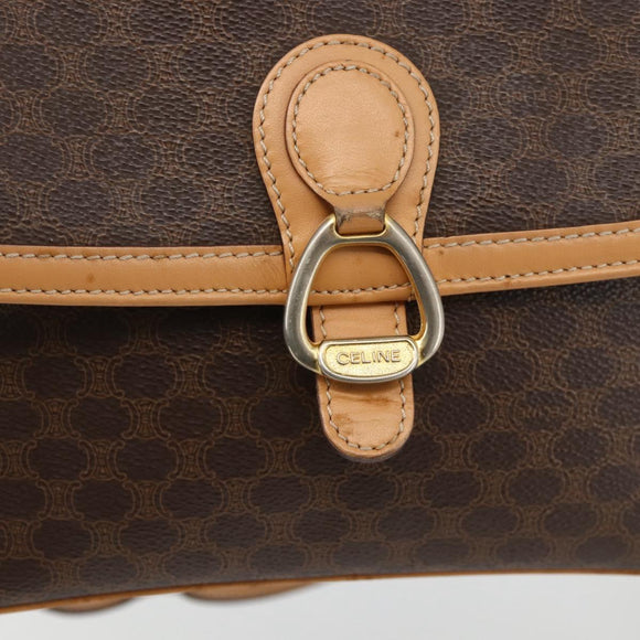 CELINE Macadam Canvas Shoulder Bag PVC Leather Brown Gold Auth ka3768