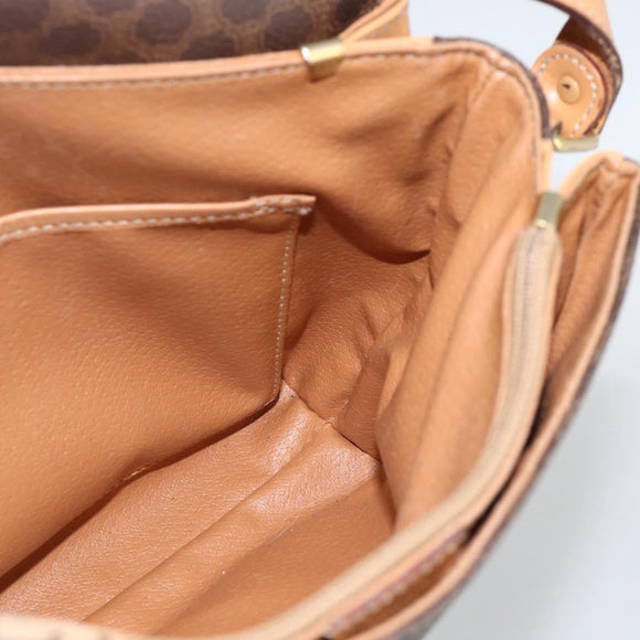 CELINE Macadam Canvas Shoulder Bag PVC Leather Brown Gold Auth ka3768