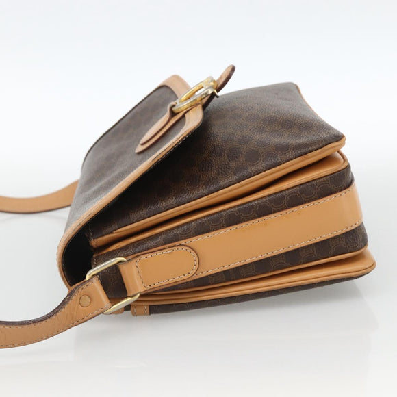 CELINE Macadam Canvas Shoulder Bag PVC Leather Brown Gold Auth ka3768