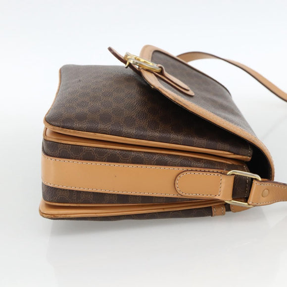 CELINE Macadam Canvas Shoulder Bag PVC Leather Brown Gold Auth ka3768