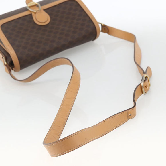 CELINE Macadam Canvas Shoulder Bag PVC Leather Brown Gold Auth ka3768