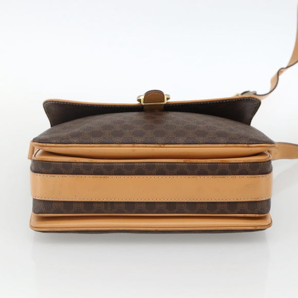 CELINE Macadam Canvas Shoulder Bag PVC Leather Brown Gold Auth ka3768