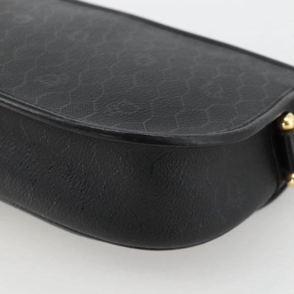 Christian Dior Honeycomb Canvas Shoulder Bag PVC Black Gold Auth ka3769A