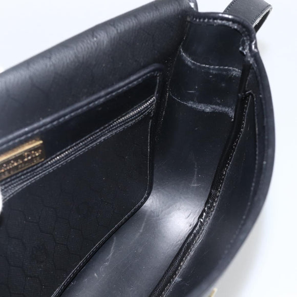 Christian Dior Honeycomb Canvas Shoulder Bag PVC Black Gold Auth ka3769A
