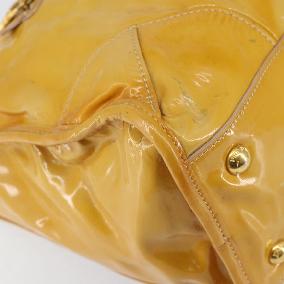 PRADA Hand Bag Patent leather Yellow Gold Auth ka377