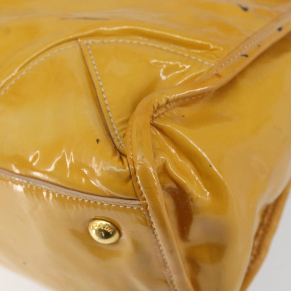 PRADA Hand Bag Patent leather Yellow Gold Auth ka377
