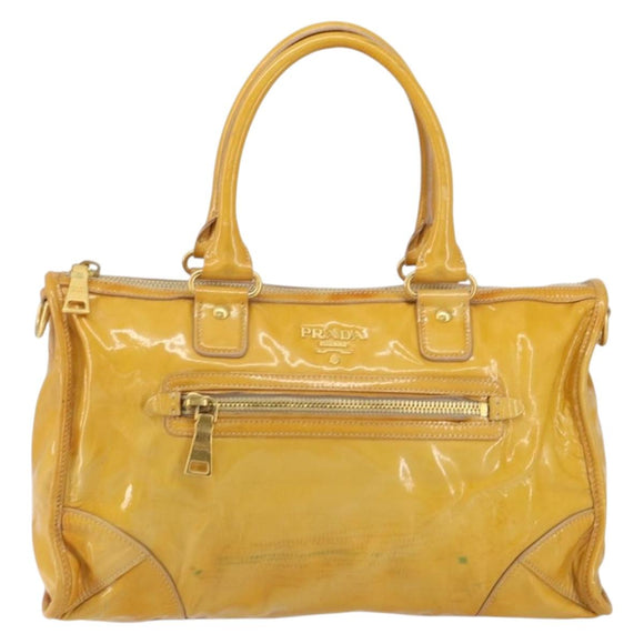 PRADA Hand Bag Patent leather Yellow Gold Auth ka377