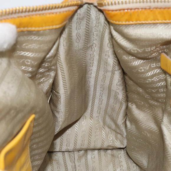 PRADA Hand Bag Patent leather Yellow Gold Auth ka377