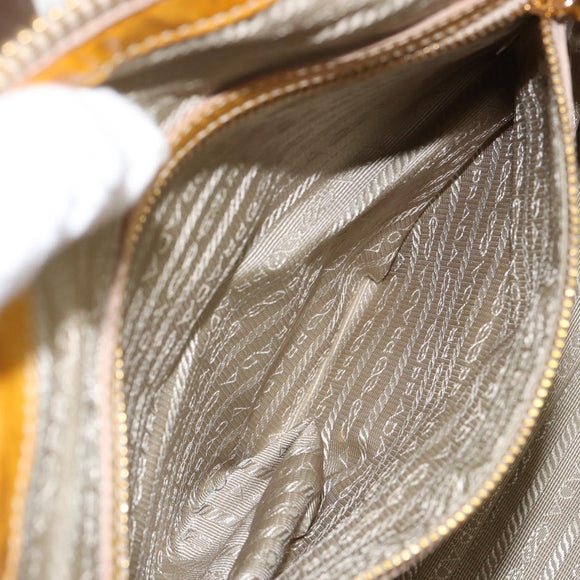 PRADA Hand Bag Patent leather Yellow Gold Auth ka377