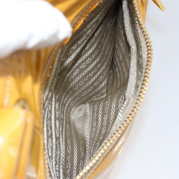 PRADA Hand Bag Patent leather Yellow Gold Auth ka377