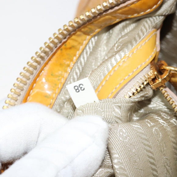 PRADA Hand Bag Patent leather Yellow Gold Auth ka377