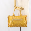 PRADA Hand Bag Patent leather Yellow Gold Auth ka377-27