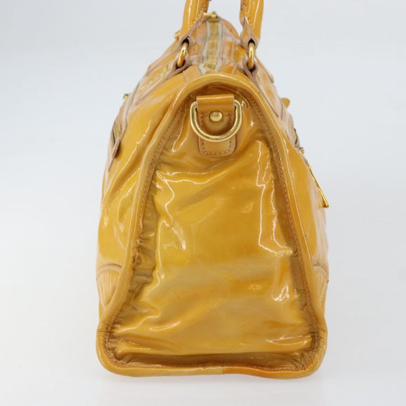 PRADA Hand Bag Patent leather Yellow Gold Auth ka377