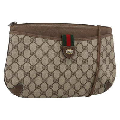 GUCCI GG Supreme Web Sherry Line Bag PVC Beige Gold 39 02 026 Auth ka3770