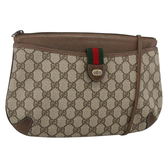 GUCCI GG Supreme Web Sherry Line Bag PVC Beige Gold 39 02 026 Auth ka3770