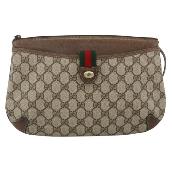 GUCCI GG Supreme Web Sherry Line Bag PVC Beige Gold 39 02 026 Auth ka3770