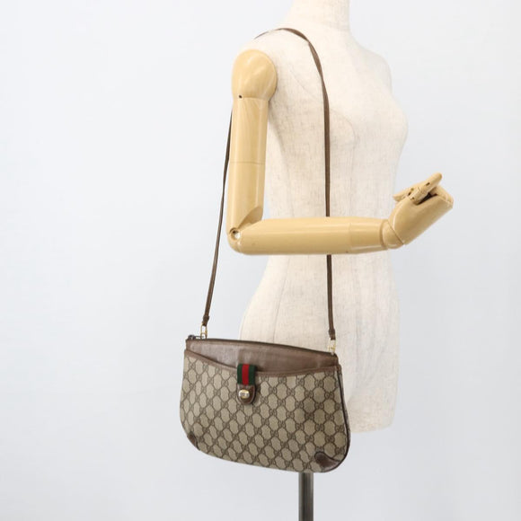 GUCCI GG Supreme Web Sherry Line Bag PVC Beige Gold 39 02 026 Auth ka3770