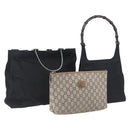 GUCCI GG Supreme Bamboo Shoulder Bag PVC Nylon 3 Set Beige Black Auth ka378-1