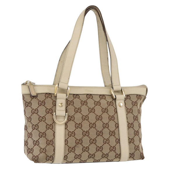 GUCCI Abbey GG Canvas Handtas Beige Goud 141471 Auth ka3796