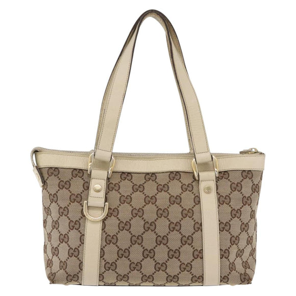 GUCCI Abbey GG Canvas Handtas Beige Goud 141471 Auth ka3796