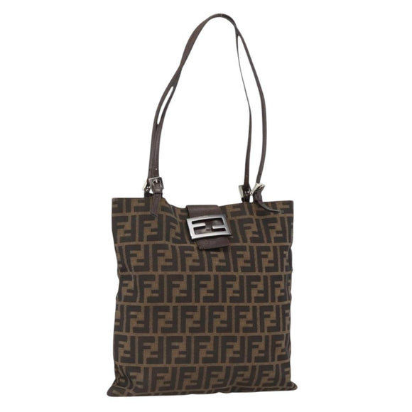 FENDI Zucca Canvas Tote Bag Black Brown Auth ka3797A