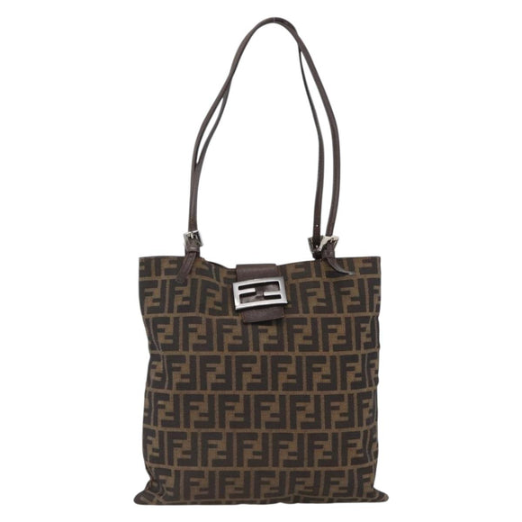 FENDI Zucca Canvas Tote Bag Black Brown Auth ka3797A