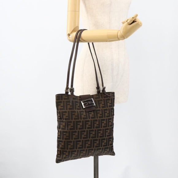 FENDI Zucca Canvas Tote Bag Black Brown Auth ka3797A
