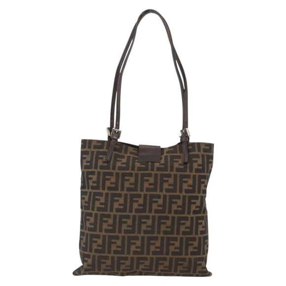 FENDI Zucca Canvas Tote Bag Black Brown Auth ka3797A