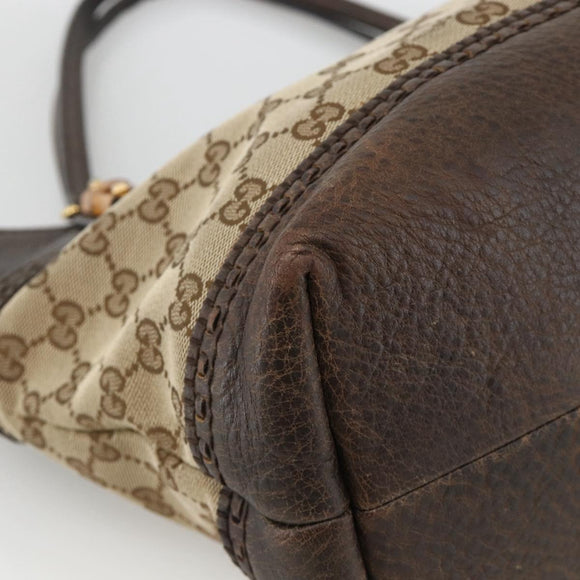 GUCCI GG Canvas Bamboo Tote Bag Black Gold 353125 Auth ka3798