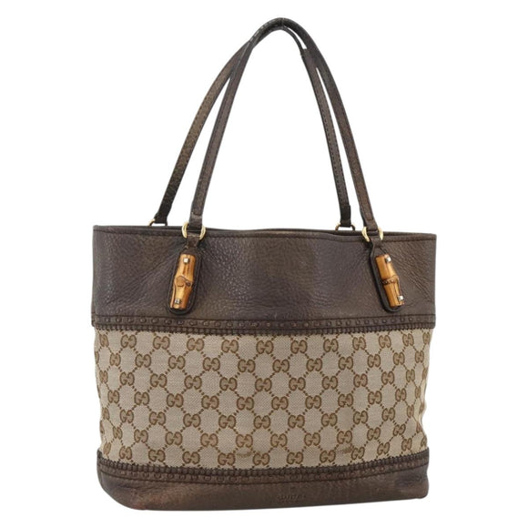 GUCCI GG Canvas Bamboo Tote Bag Black Gold 353125 Auth ka3798