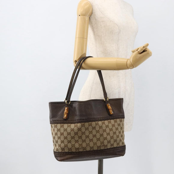 GUCCI GG Canvas Bamboo Tote Bag Black Gold 353125 Auth ka3798