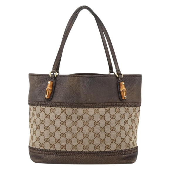 GUCCI GG Canvas Bamboo Tote Bag Black Gold 353125 Auth ka3798