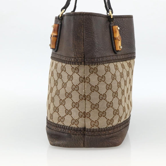 GUCCI GG Canvas Bamboo Tote Bag Black Gold 353125 Auth ka3798