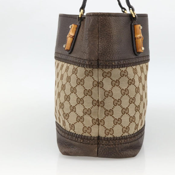 GUCCI GG Canvas Bamboo Tote Bag Black Gold 353125 Auth ka3798
